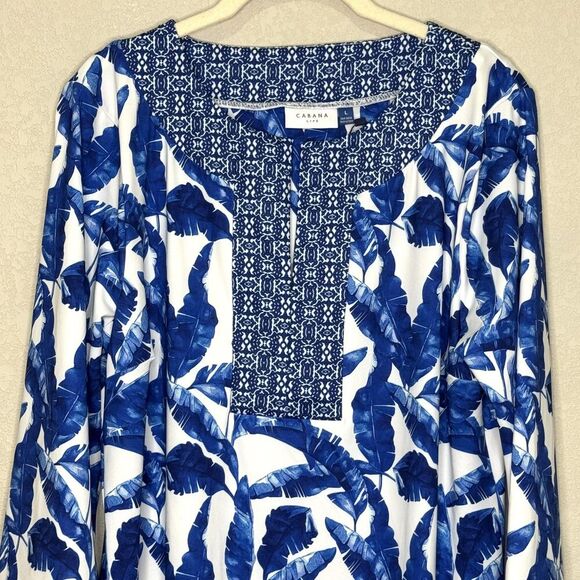 Cabana Life Dress Womens Large Blue White Palm Print Tunic UPF 50 Sun Protection - Picture 6 of 11